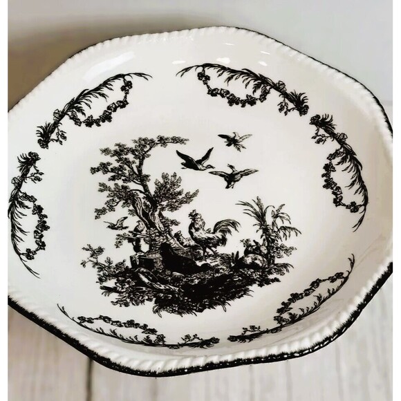 AUV2 Black & White French country Toile Centerpiece Pedestal Fruit Bowl - Picture 3 of 13